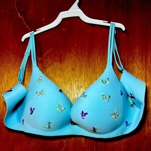 Victoria's Secret Angels Secret Embrace PushUp Bra blue butterfly embroidery 38C